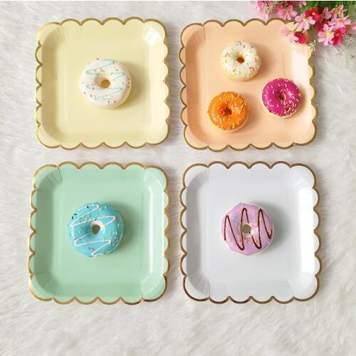 Flower Golden disposable tableware pink paper plate straw party supplies European palace wedding Birthday decorate baby shower