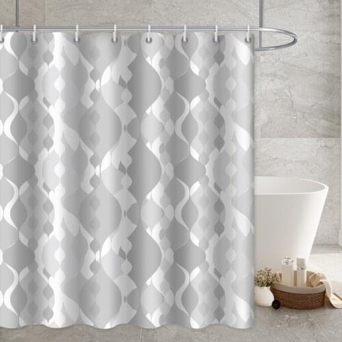 Grey Modern Fabric Shower Bathroom Curtains Polyester Fabric Machine Washable Art Decorative Striped Print Waterproof With Hooks