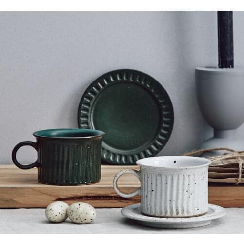 European Art Ceramic Coffee Cup with Saucer Japanese Retro Stoneware Coffee Shop Latte Cup 200ML Simple Home Breakfast Drink Cup