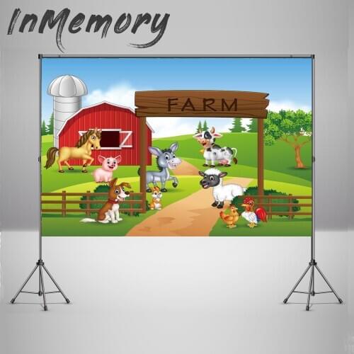 Photography Backgrounds Cartoon Farm theme Backdrop for photo studio Green lawn animals Kids Birthday Party Background Banner