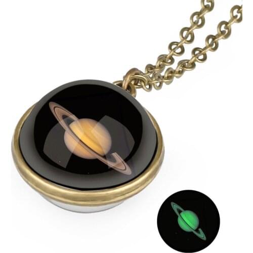 Galaxy Solar System Planet Chic Round Glass Ball Pendant Necklace Fashion Charms Glow In The Dark Universe Chain Unique Jewelry