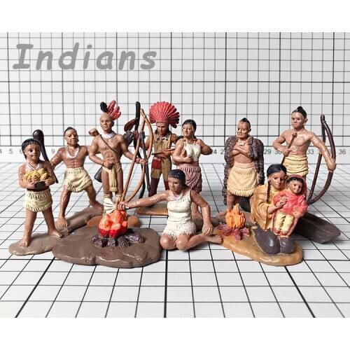 Pvc figure Simulation character toy model children cognitive display small Indian chief woman 11pcs/set