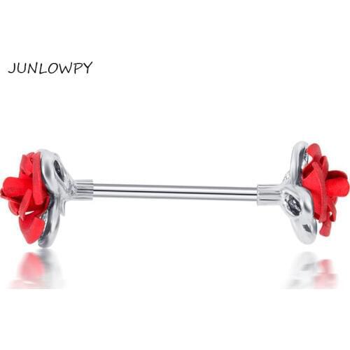 JUNLOWPY 14G Nipple Ring Double Rose Flower Piercing Shield Rings Barbells Body Ear Bar Tragus Earring Jewelry Women Gift 20pcs