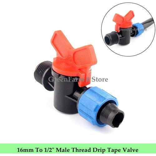 2~50pcs 16mm To 1/2" Male Thread Drip Tape Valve Micro Irrigation Drip Tape Greenhouse Watering Labyrinth Type Hose Connector