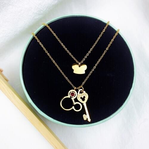 Cartoon Kawaii Mouse Pendant Necklace Titanium Steel Chain Necklace Inlaid Crystal Fashion Trendy Women Jewelry Birthday Gift