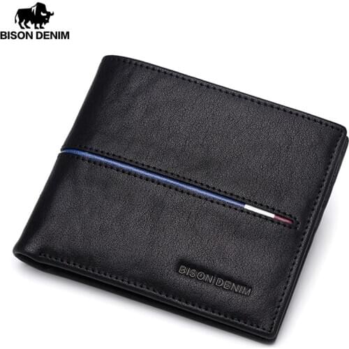 Bison Denim Wallet Men Genuine Leather Wallet Men Brand Fashion Short Purses Coin Purse ID Credit Card Holder Slim Wallet