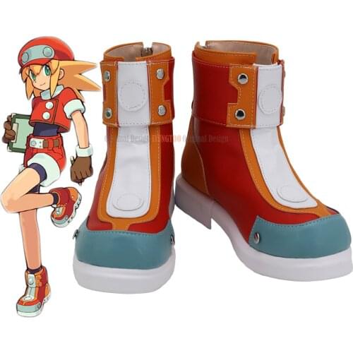 Rockman Dash Roll Caskett Cosplay Boots Leather Shoes Custom Made Any Size