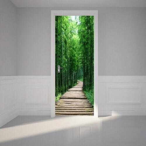 Creative 3D Door Sticker Diy Home Decor Bamboo Forest Small Road Wallpaper Bedroom Door Self-Adhesive Renovation Photo Mural 3D