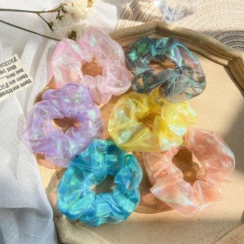 Summer Mermaid Scrunchies Hair Ring Colorful Laser Hair Ties Rope Women Ponytail Hair Accessories Girls Hairbands Gifts