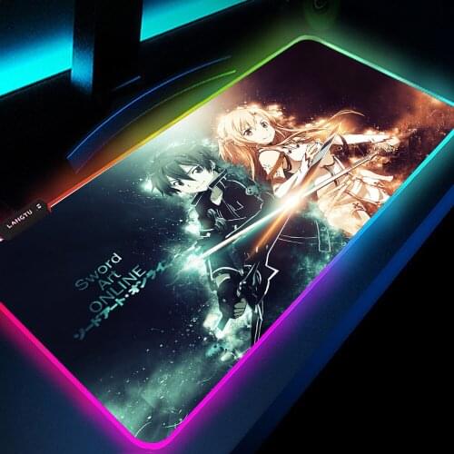 Sword Art Online RGB Gaming Accessories Led Mousepad Anime Pc Gamer Mi Pad 5 Desk Cover Mouse Pad with Backlight 350x600MM