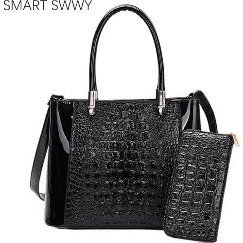 2Pcs Fashion Luxury Handbag Women Bags Crocodile Pattern Wallet Shoulder Bags High Quality Tote Crossbody Bags For Women 2019