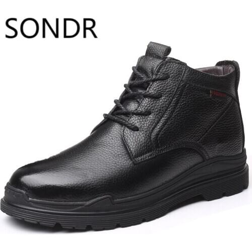 2021 Newly Man Winter Boots Quality Genuine Leather Shoes Brand Warm Thicken Inner Boots 38-44 Man Snow Leather Boots