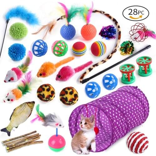 Pet Cat Toy Set Channel Feather Tumbler Mouse Fish Ring Paper 28 Piece Set