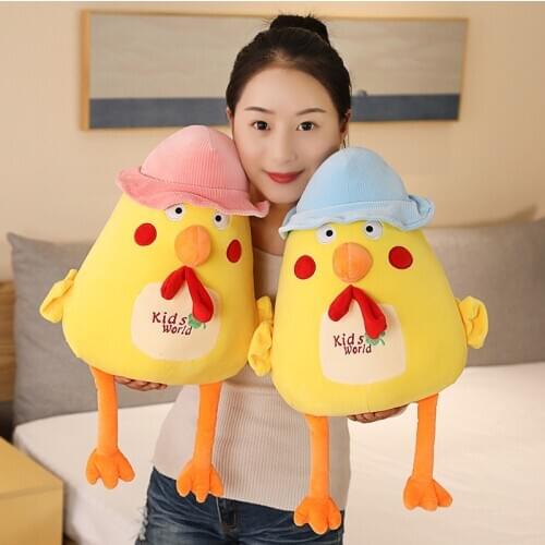 New Hot Creative Yellow Chick with Hat Stuffed Animal Plush Toy Cute Chicken Doll Soft Cartoon Pillow Cushion Kid Birthday Gifts