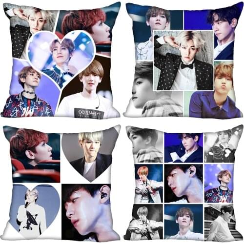 New Arrival BAEK HYUN Kpop Pillowcase Bedroom Home Decorative Gift Pillow Cover Square Zipper Pillow Cases Satin Fabric Soft