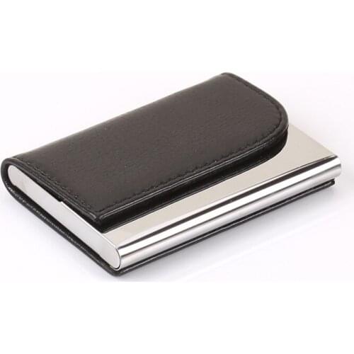Horizontal Arc Corner Stainless Business Card Box PU Leather Magnetic Open Card ID holder Bank Credit Card Case Custom name logo