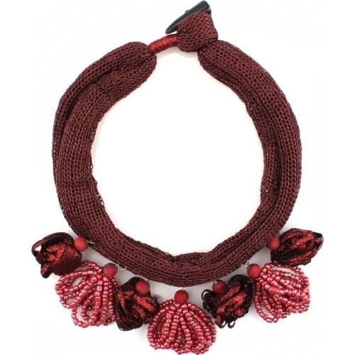 Chunky Acrylic Bead Rope Flower Statement Big Pendant Necklace for Women Florate Brand Net Rope Handmade New Party Necklace