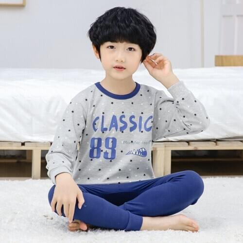 100% Cotton Pajamas for Kids Baby Boys Clothes Autumn Winter Childrens Sleepwear 2pcs Tshirt Pants Pijimas Infantil Home Suit