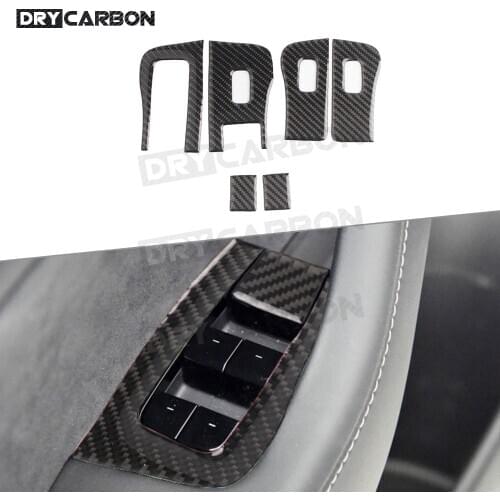Carbon Fiber Car Door Window Lifter Switch Buttons Trim Stickers Frame For Tesla Model 3 2017-2019