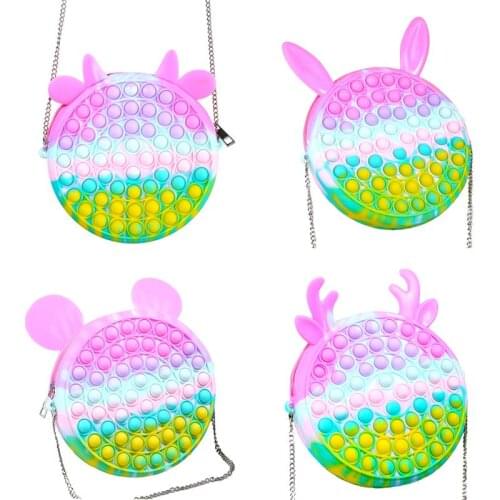 Press Bubble Cross Body Bag Silicone Rainbow Color Stress Relief Toy Educational Toys Decompression Toys Bubble Storage Bag