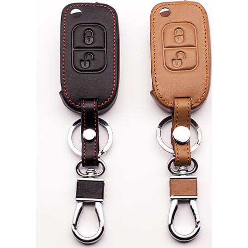 2-button folding key, car leather key cover for Mercedes-Benz E113 A key cover cover D5 W202 W203 W168 car key accessory shell