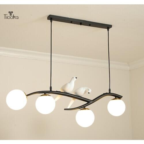 Tiooka Modern 4 Lights Dining Room Pendant Light Fixtures Black Nordic Resin Bird Branch Modeling Bar Hanging Lamp AC110 220v