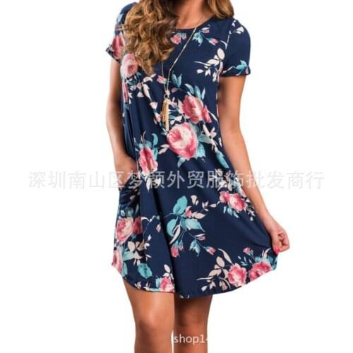Women Party Casual Wedding Neck Women Vestidos Dress Short Sleeve Floral Dresses Mini Black Print