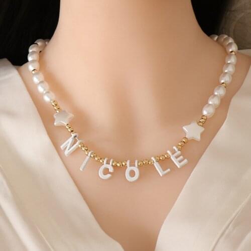 2021 korean fashion elegant letter pearls choker necklace for women female star Aesthetic clavicle chain choker collar collier