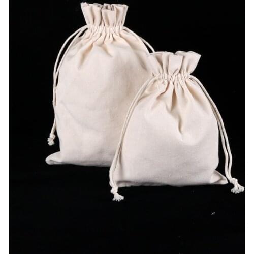 New 2 Sizes White Canvas Bags 5PCS Drawstring Gift Package Travel Clothes Storage Shopping Bag Food Packing Bags Handmade Logo