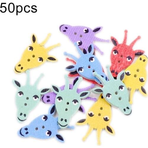 50Pcs Mixed Color Deer Head Shape Wooden Button 2 Holes Home DIY Handmade Baby Clothing Sewing Craft Tool Accessories