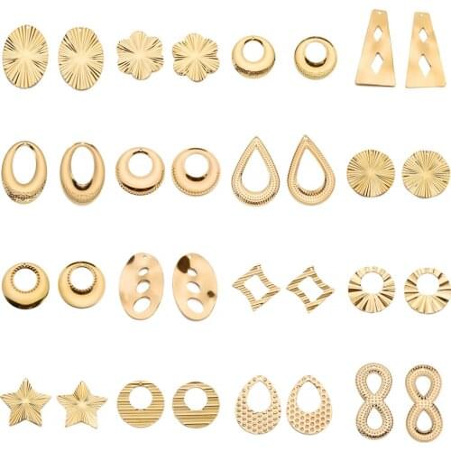 6Pcs/lot Lrregular Embossing Shape Big Charms Pendants Stainless Steel Gold For Earrings DIY Jewelry Making Findings Accessories