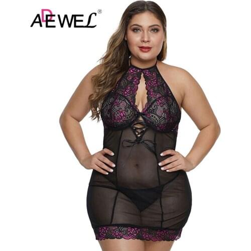 ADEWEL Sexy Black Purple Plus Size Lingerie With Floral Lace Bodysuit Combinaison Pantalon Femme Body Mujer Push Up Bodysuits 5X
