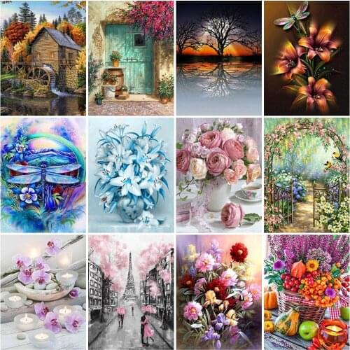 DIY 5D Diamond PaintingCross StitchFlowers Arranging Diamond Full Round Drill Rhinestones Basket Tree Landscape Home Decor Gift