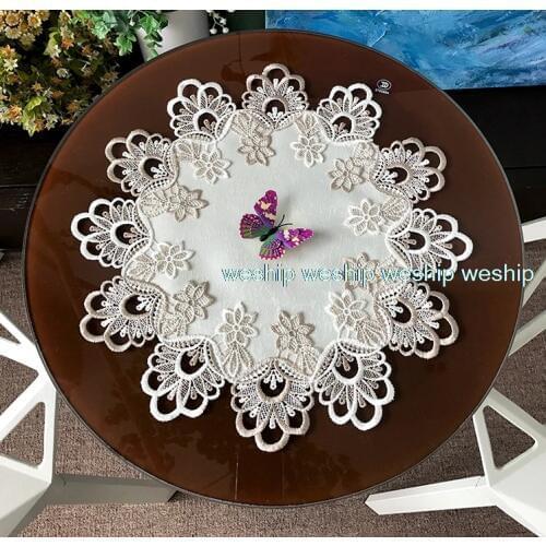 White lace luxury embroidery cloth art European style Circular table mat The table cloth Eat mat Table mat