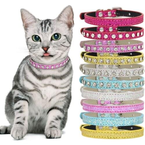 Bling Rhinestone Leather Collar For Dog Cat Pet Accessory Crystal Diamond Dog Collar Strap for Small Dogs Cat