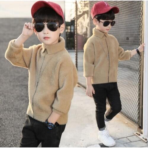 Childrens Boys sweater 2019 new childrens Kid high collar mohair autumn and winter plus velvet thickening shirt 3-12 years