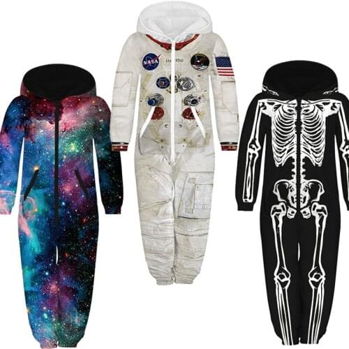 Kids Funndy Winter Onesie 3D Print Astronaut Space Suit Fleece Warm Boys Girls Loungewear Halloween Skeleton Pattern Galaxy