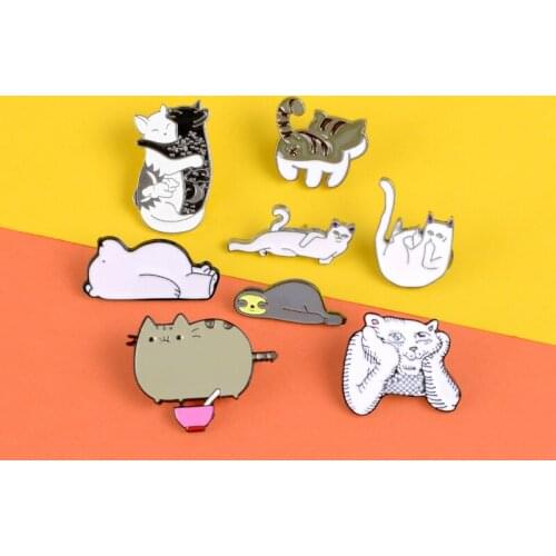 Animal Enamel Pins Lazy Enchanting Cat Thinker Tiger Brooch Suspected Life Bear Lapel Pin Badge Sleeping Sloth Gift Wholesale