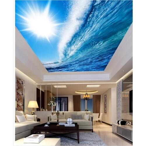 Custom photo wallpaper 3D stereoscopic Sky waves sun ceiling 3d murals wallpaper for living room Non woven roll