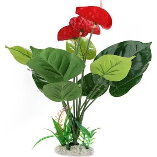 JX-LCLYL Plastic Anthurium Bush Rock Base Reptile Terrarium Vivarium Decoration Plant