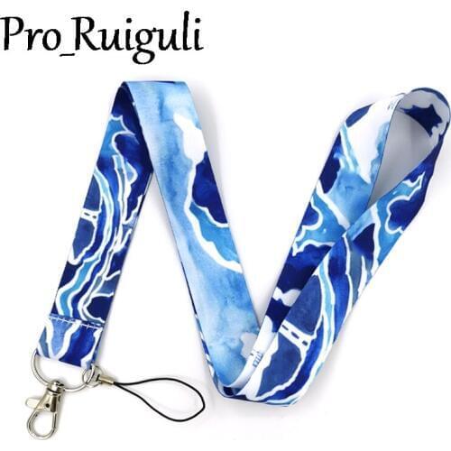 100pcs Kanagawa Hokusai Waves keychain necklace Anime Cartoon Neck Strap ID badge holder Keychain webbings ribbons Lanyards