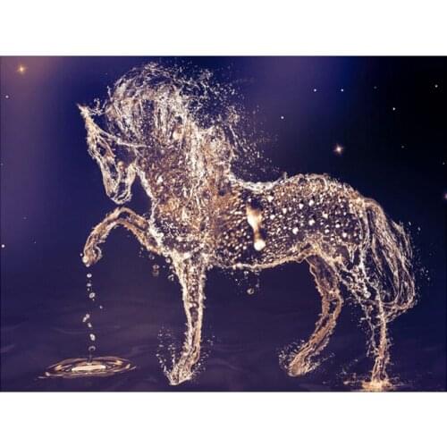 Diamond Painting Cross Stitch Water made horse Animals Pictures of Rhinestones Needlework Round Diamond Mosaic Home Decor