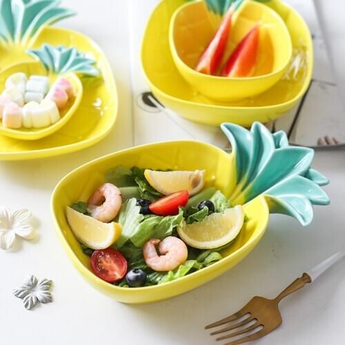 Pineapple Shape Cactus Ceramic Salad Plate Fruit Snack Dishes Desserts Tray Child Tableware Breakfast Food Bowl Kitchen Supplies