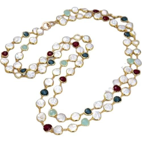 JK 2 Strands Classic 24-26" White Coin Gold Plated Pearl Crystal Necklace