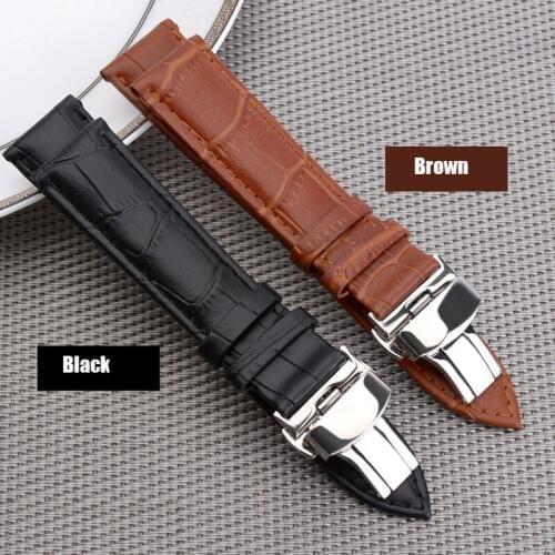Double click the butterfly leather leather watch accessories Leather Watchband Brown / black 18/20/22 one generation