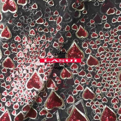LASUI 1 yard DIY skirt wedding dress accessories Unilateral white crystal ,black mesh red Sequin embroidery lace fabric X0546