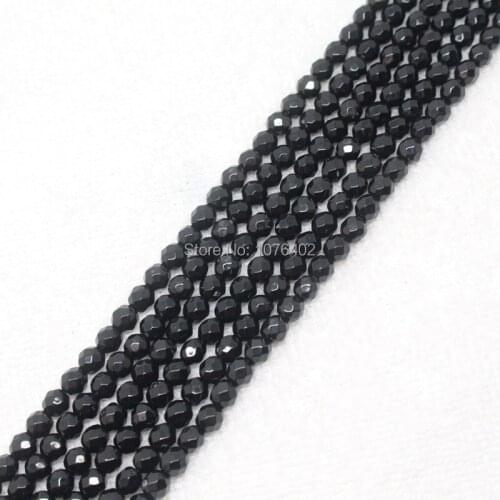 Mini. order is $7! 4mm Faceted Onyx Black Agates Round Loose Beads 15"