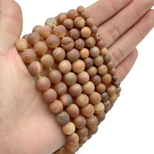 MKTREG Matte Cracking Champagne electroplate carnelian beads6/8/10MM Natural Stone Round Loose beads Jewelry bracelet making DIY