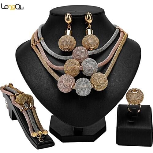 Longqu Fashion African Beads Jewelry Set 2021 Exquisite Dubai gold-colorful Jewelry Set Nigerian Woman Wedding Bridal Bijoux