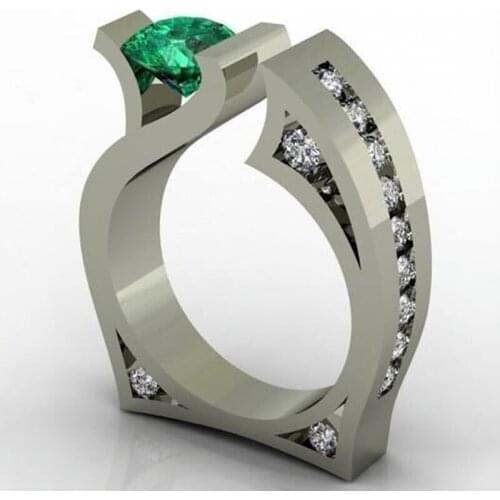 2019 New Fashion Male Female Green Stone Ring Luxury Silver Color Wedding Rings Promise Emerald Rings For Men And Women